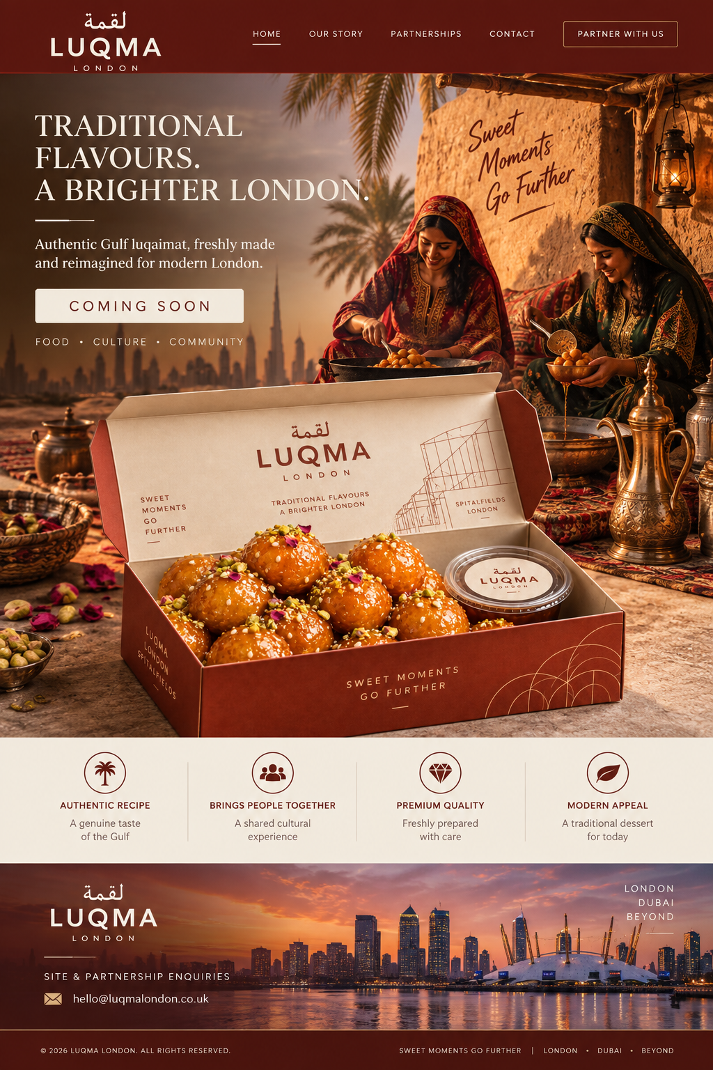 LUQMA LONDON coming soon. Traditional Gulf luqaimat reimagined for modern London.